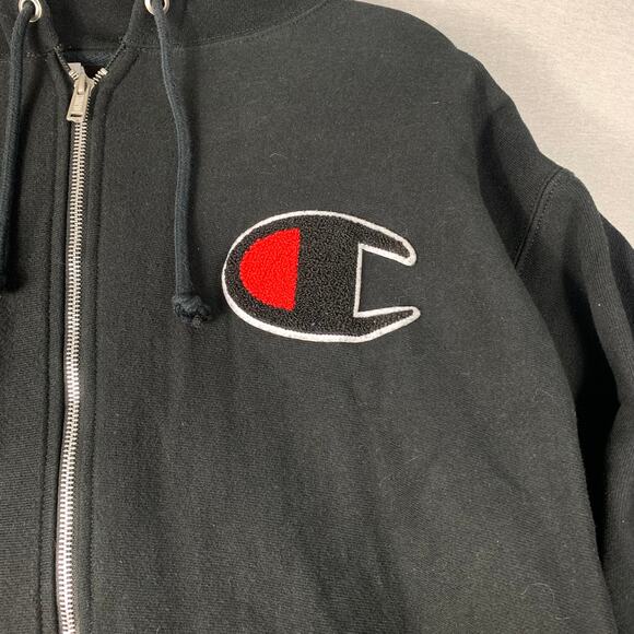 Champion Hoodie Mens XL Black Reverse Weave Full Zip Sweatshirt Y2K - Picture 7 of 13